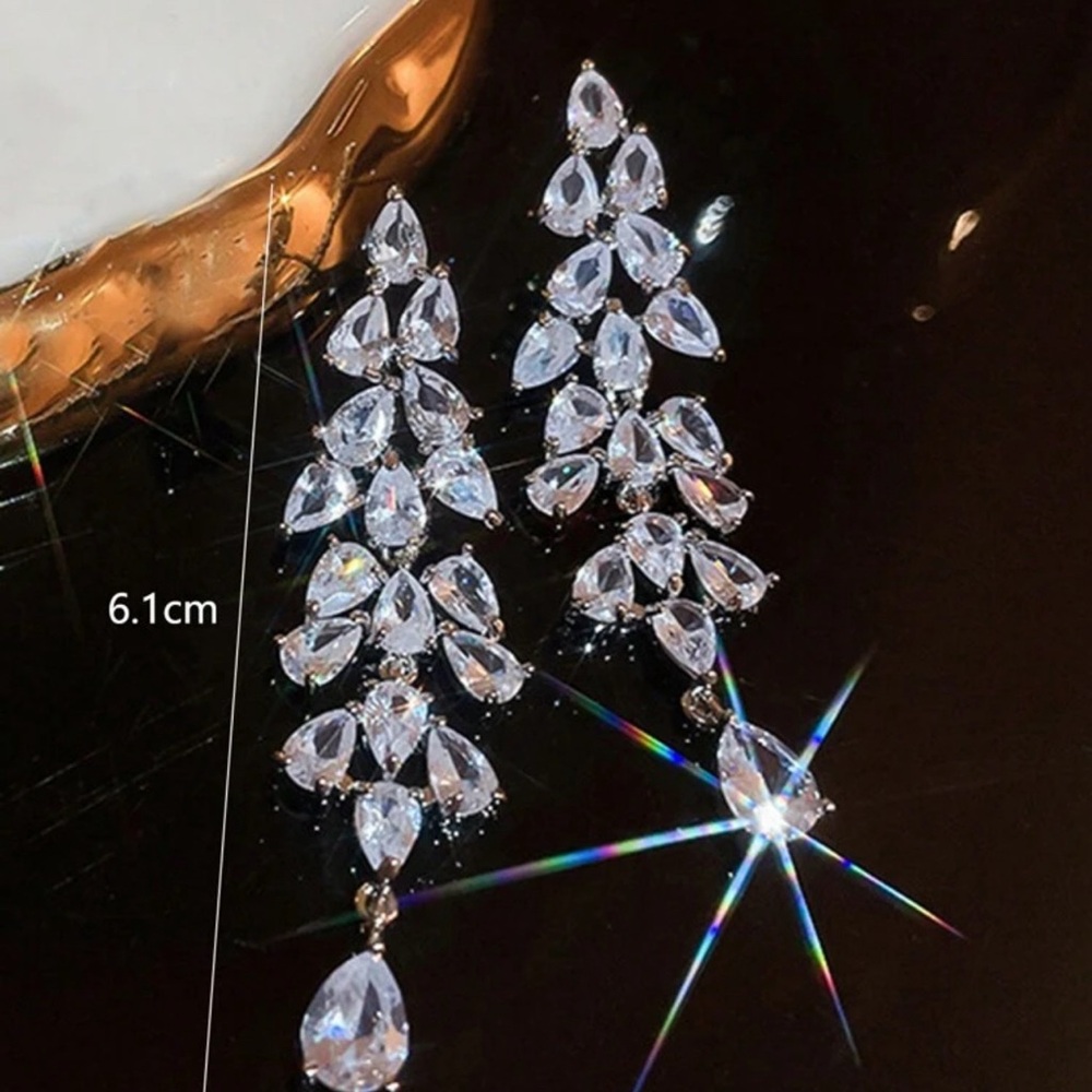 Cubic Zirconia Leaf Drop Earrings - Picture 4 of 4